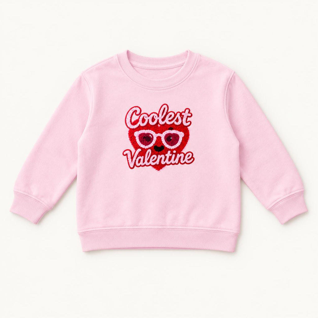Coolest Valentine — Heart Sunglasses Faux Yarn Print — garment mockup or size chart