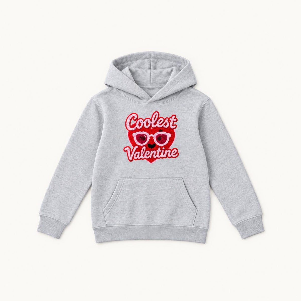 Coolest Valentine — Heart Sunglasses Faux Yarn Print — garment mockup or size chart