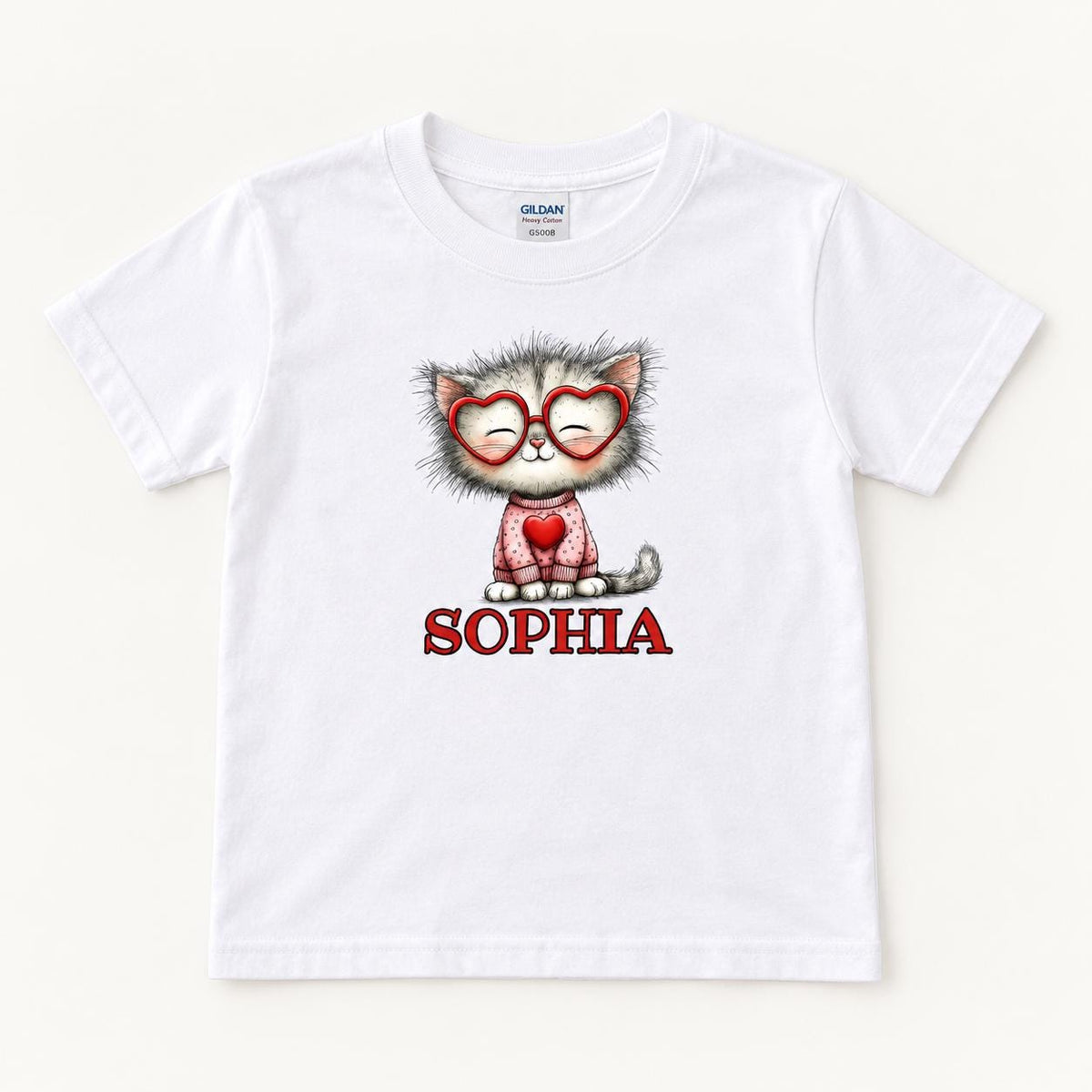 Personalized Cat Heart Glasses — garment mockup or size chart