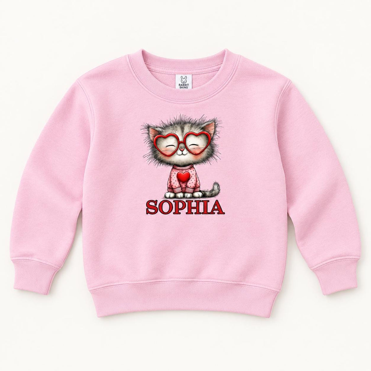 Personalized Cat Heart Glasses — garment mockup or size chart