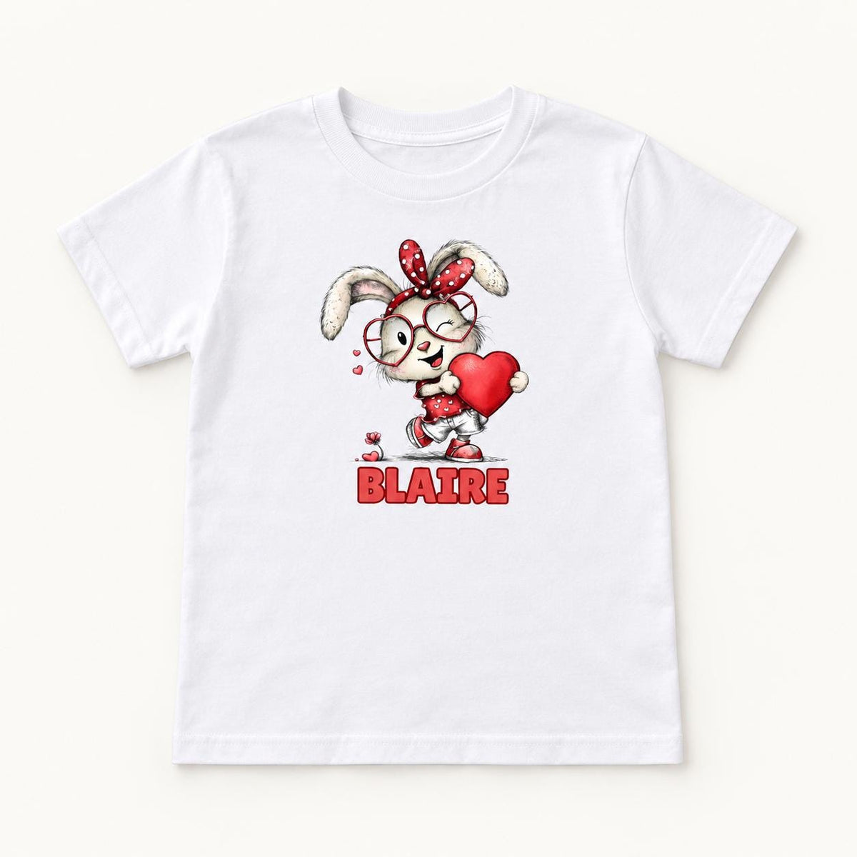 Personalized Winking Bunny — garment mockup or size chart
