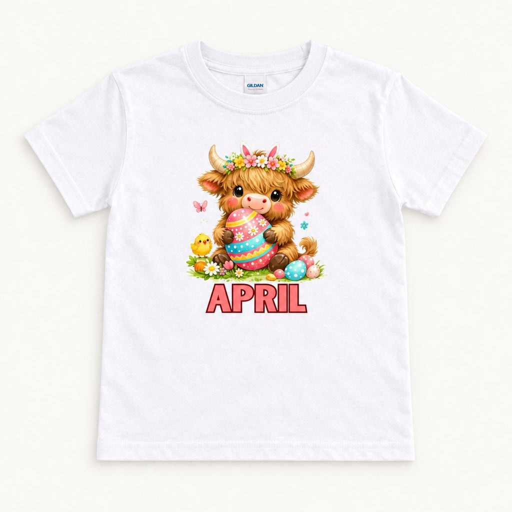 Personalized Easter Highland Cow — garment mockup or size chart