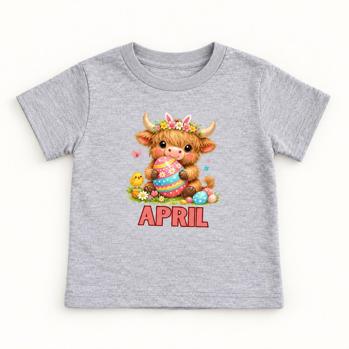 Personalized Easter Highland Cow — garment mockup or size chart