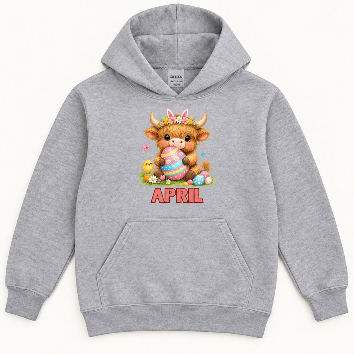 Personalized Easter Highland Cow — garment mockup or size chart