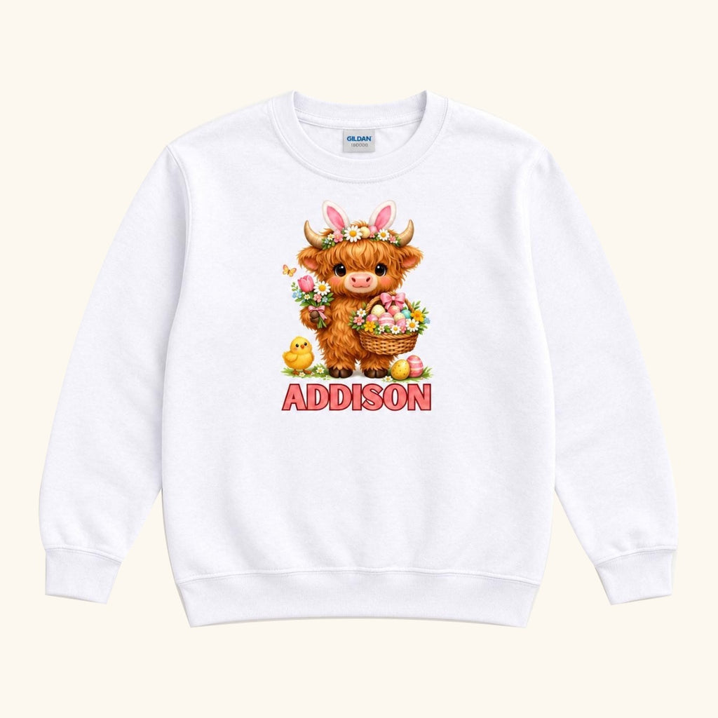 Personalized Easter Basket Highland Cow — garment mockup or size chart