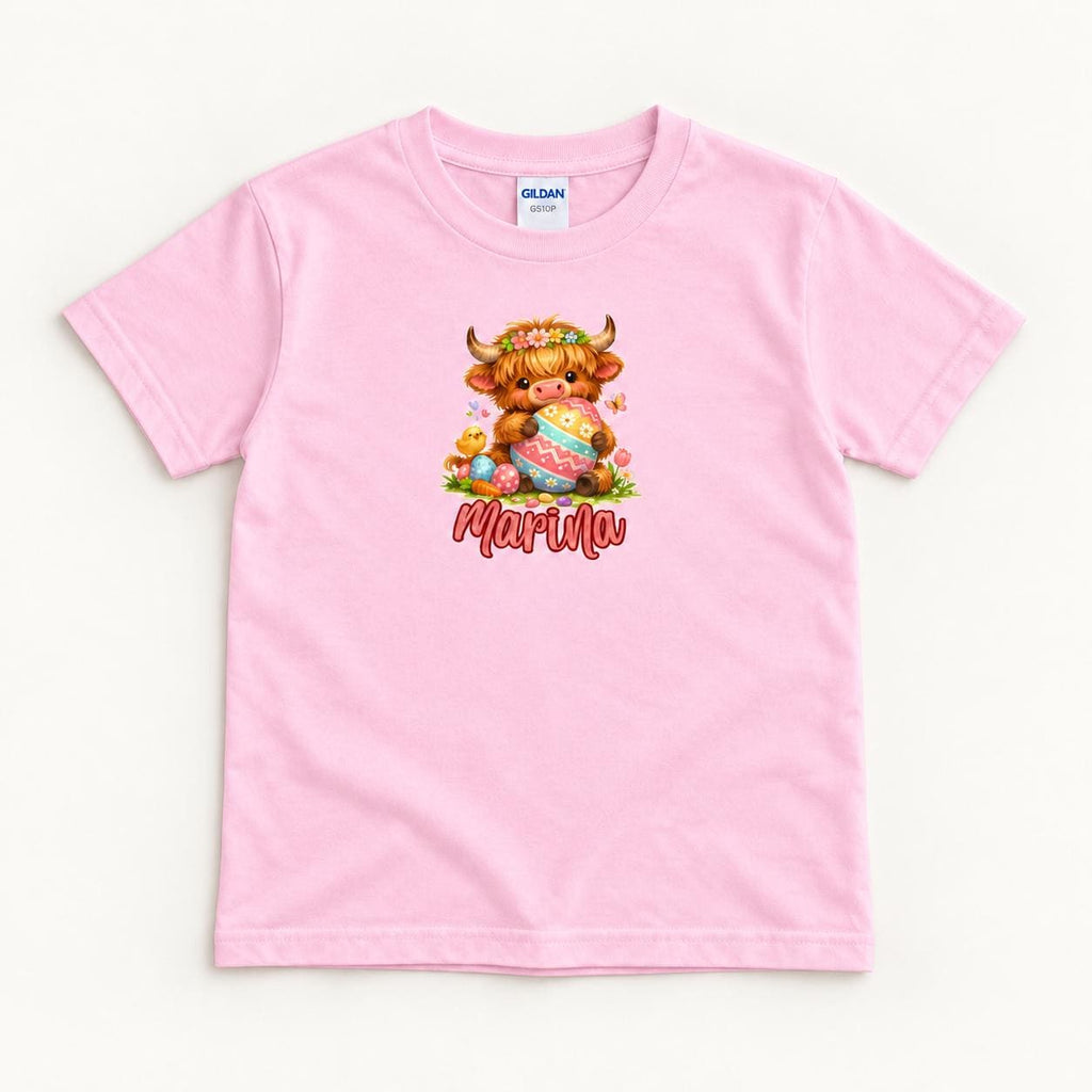 Personalized Easter Egg Highland Cow — garment mockup or size chart