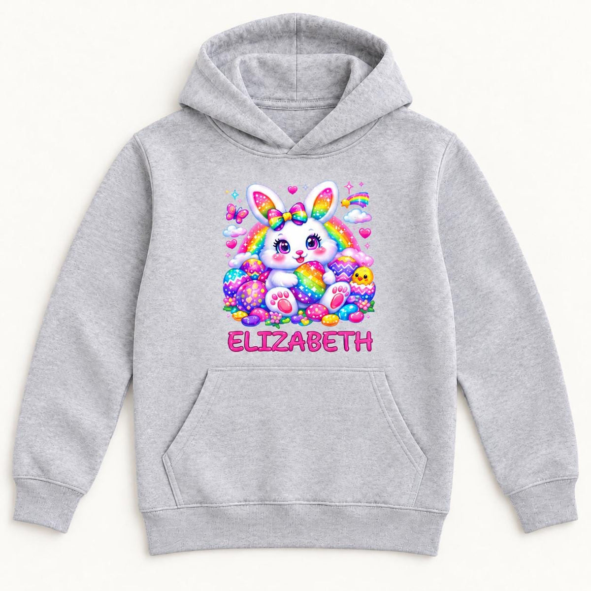 Personalized Rainbow Easter Bunny — garment mockup or size chart