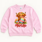 Personalized Easter Egg Highland Cow — garment mockup or size chart