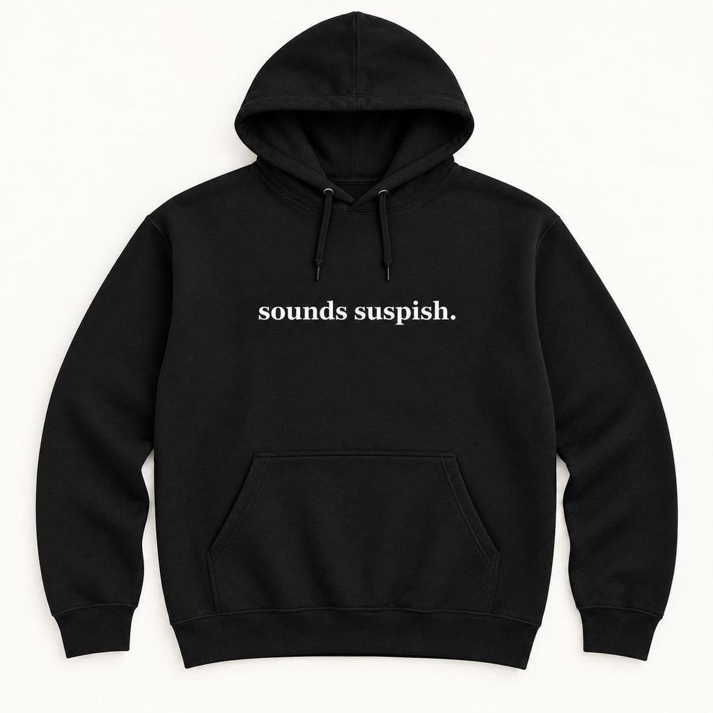 Sounds Suspish — Funny True Crime Sweater — garment mockup or size chart