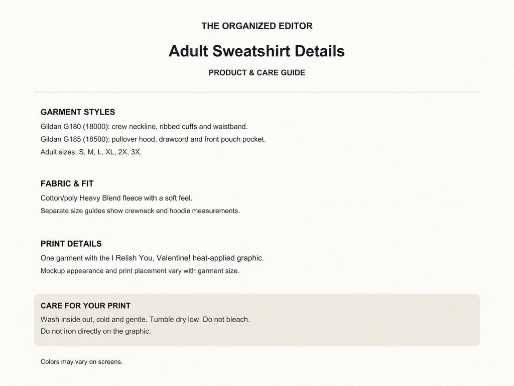 I Relish You Valentine — garment mockup or size chart
