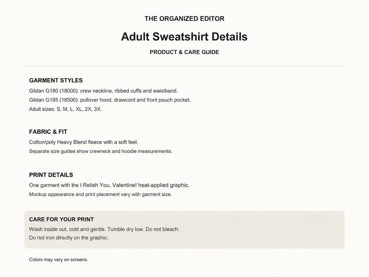 I Relish You Valentine — garment mockup or size chart