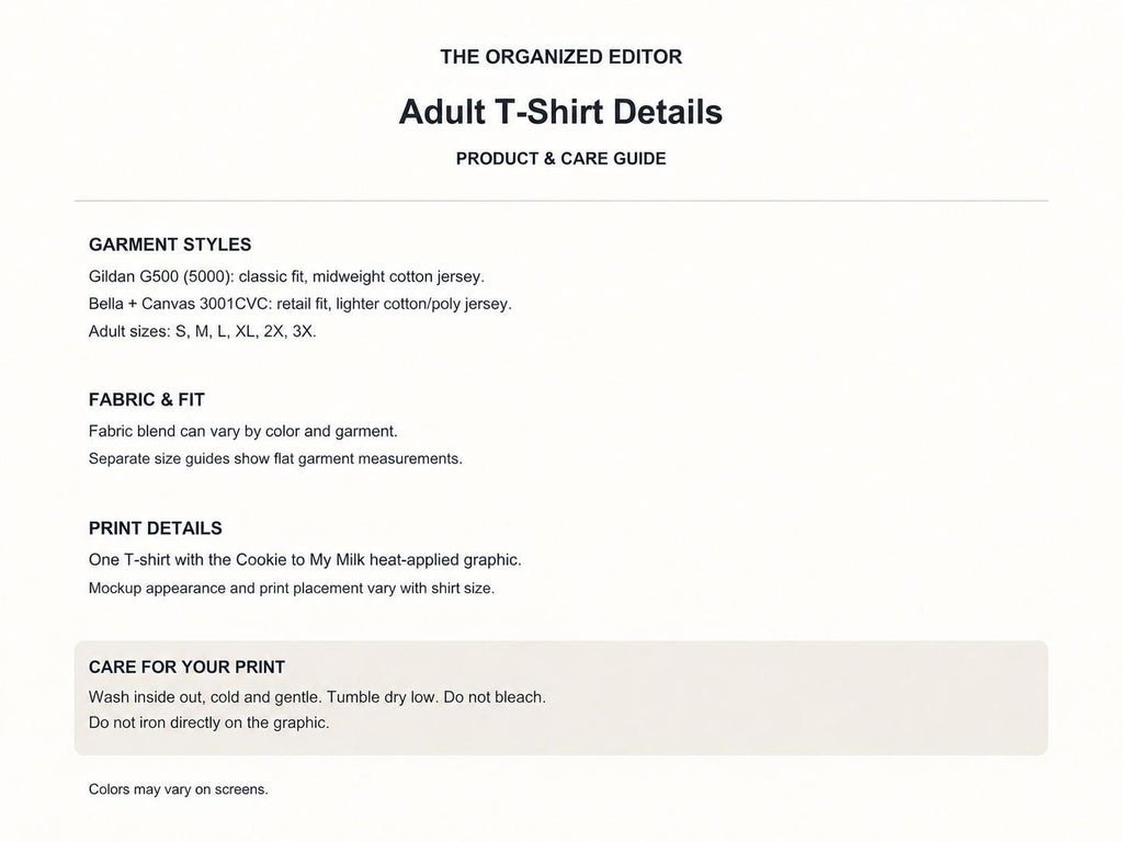 You're the Cookie to My Milk — garment mockup or size chart