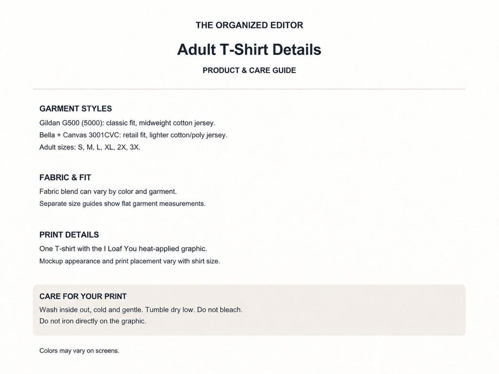 I Loaf You So Much — garment mockup or size chart