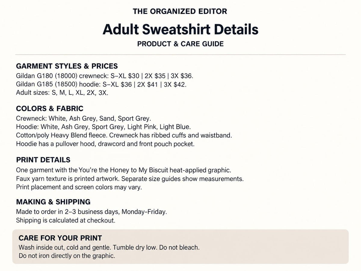 You're the Honey to My Biscuit — garment mockup or size chart