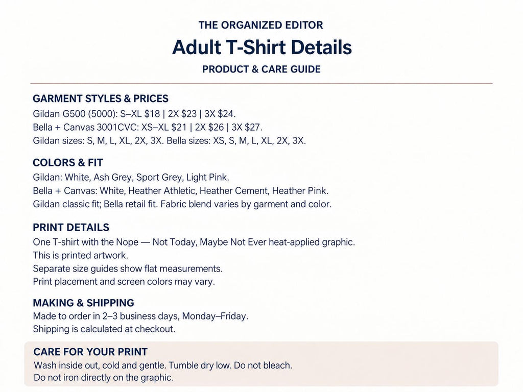 Nope Not Today Maybe Not Ever Goose — garment mockup or size chart