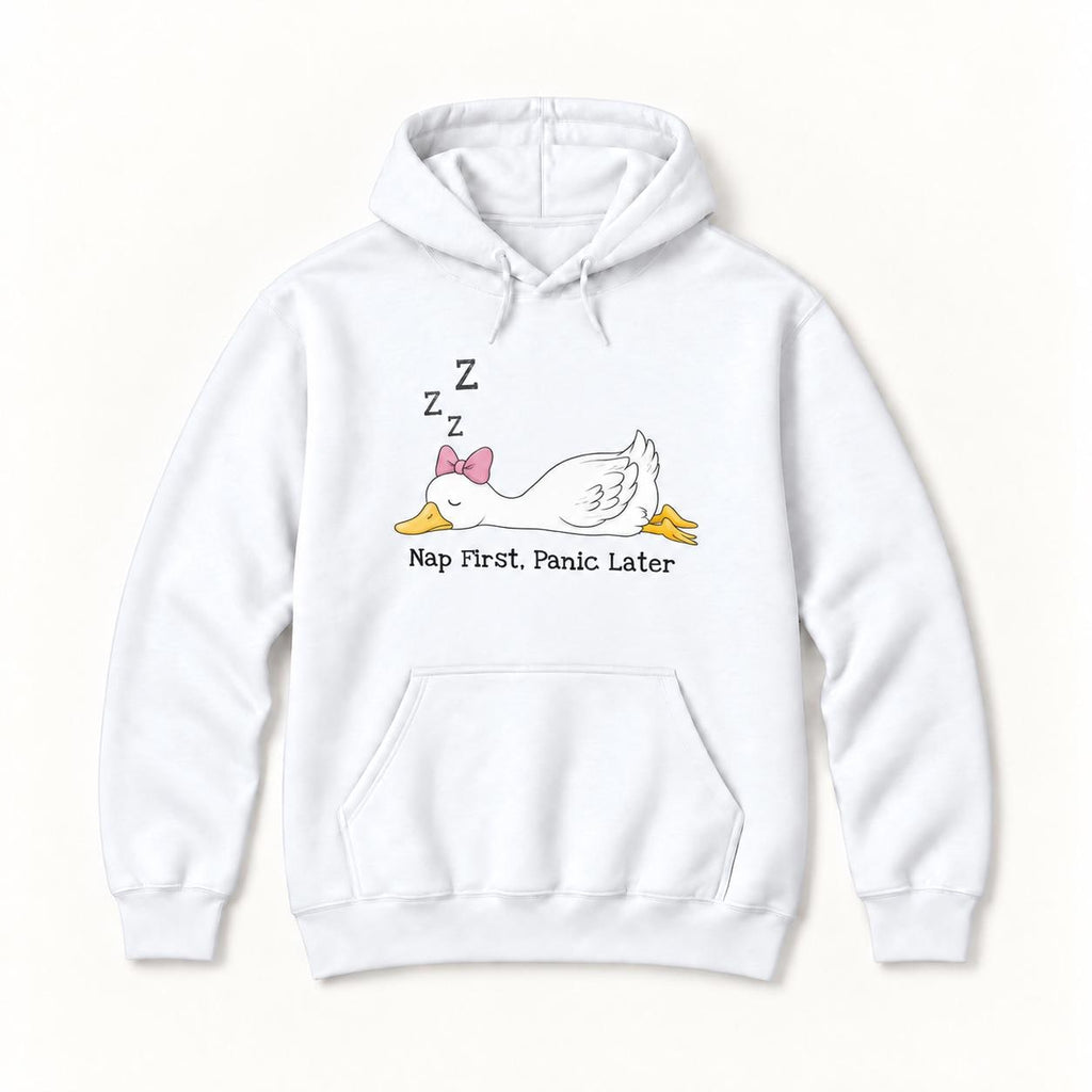 Nap First Panic Later Goose — garment mockup or size chart