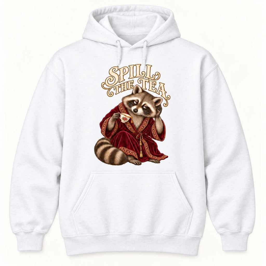 Spill the Tea Raccoon — garment mockup or size chart