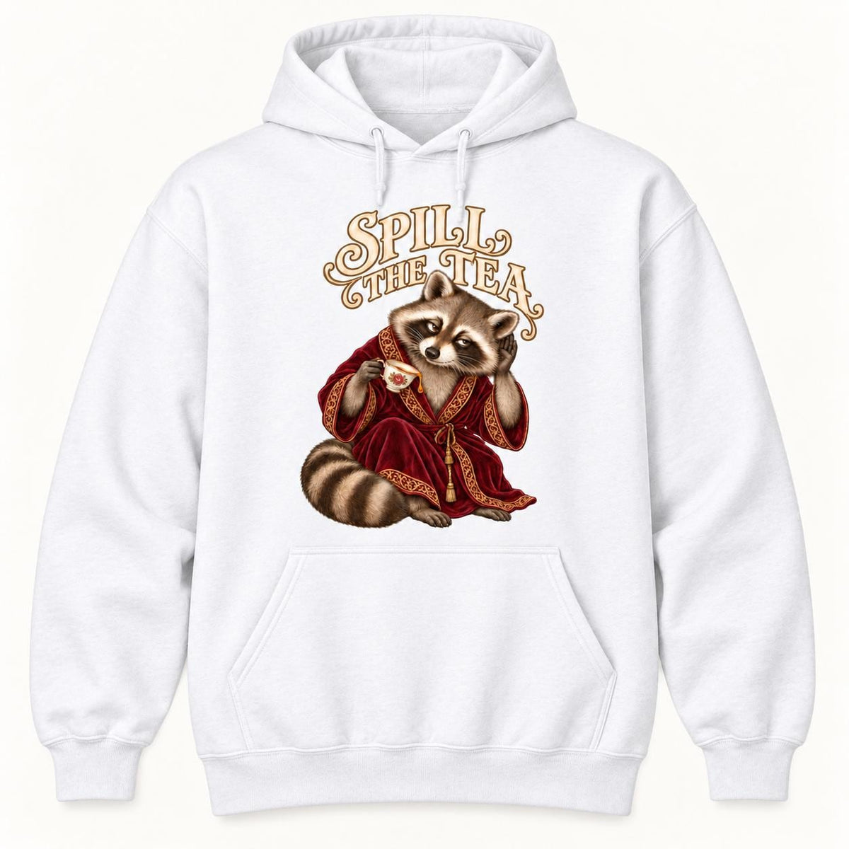 Spill the Tea Raccoon — garment mockup or size chart