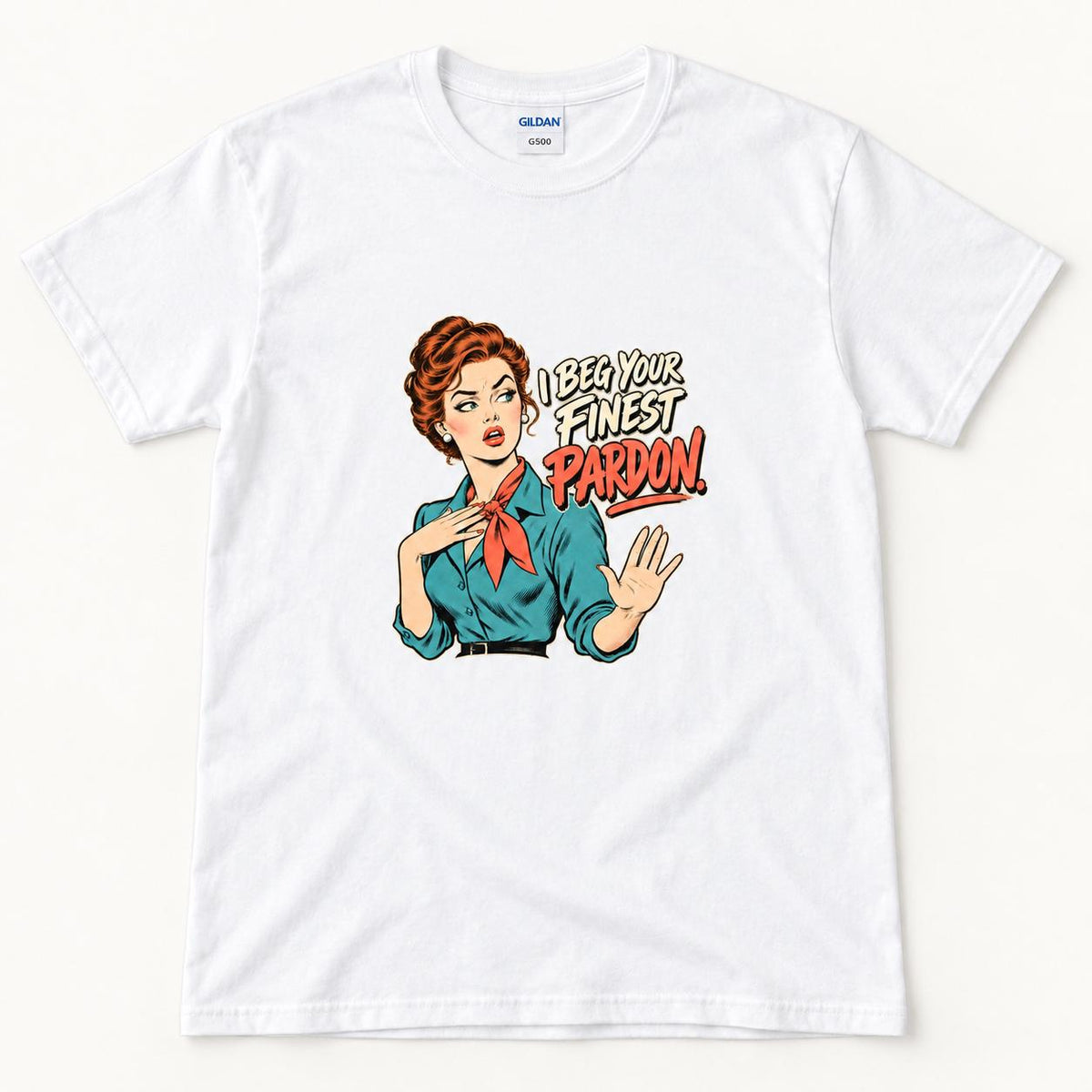 I Beg Your Finest Pardon — garment mockup or size chart