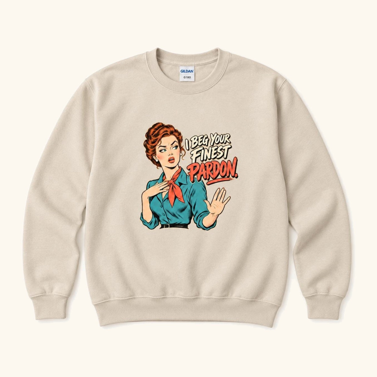 I Beg Your Finest Pardon — garment mockup or size chart