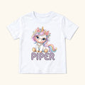 Personalized Unicorn — Pastel Seated Unicorn with Glasses — garment mockup or size chart