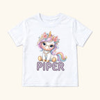 Personalized Unicorn — Pastel Seated Unicorn with Glasses — garment mockup or size chart
