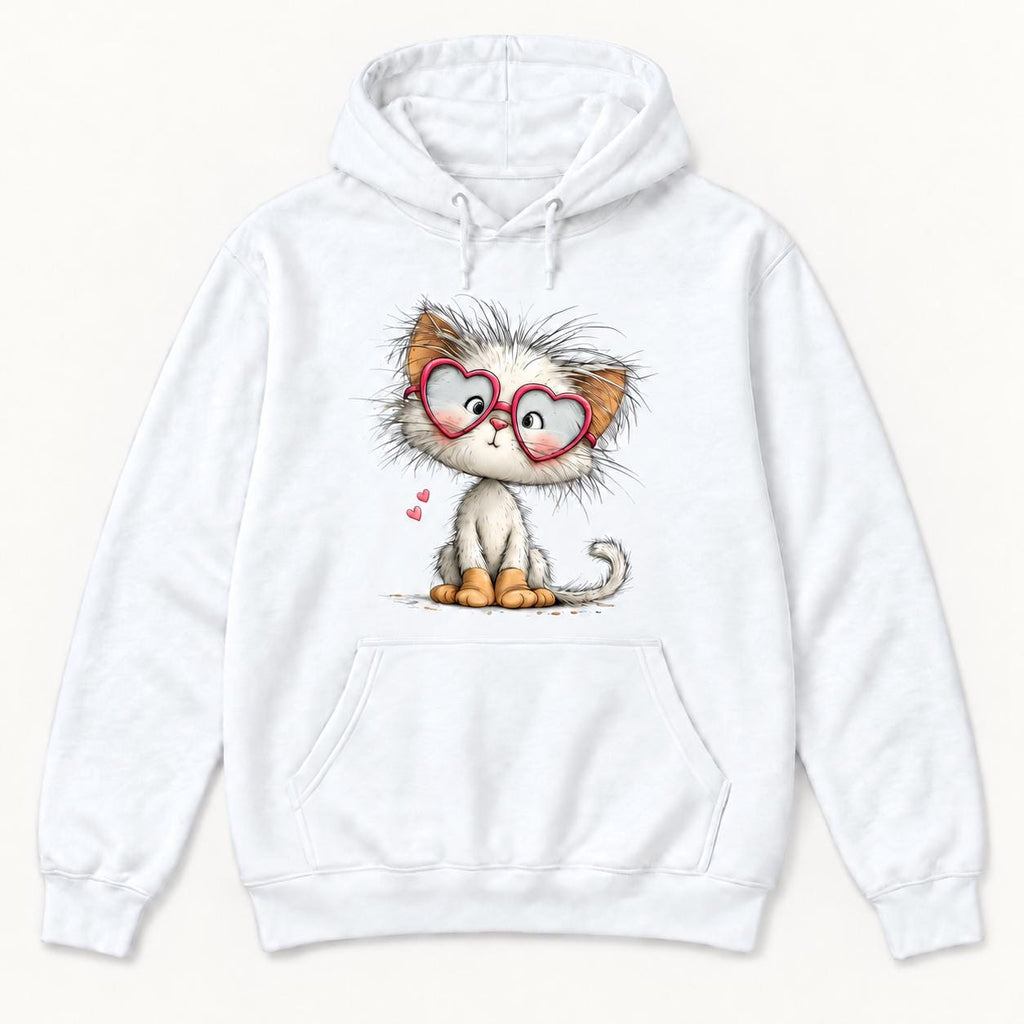 Pink Heart Glasses Cat — garment mockup or size chart