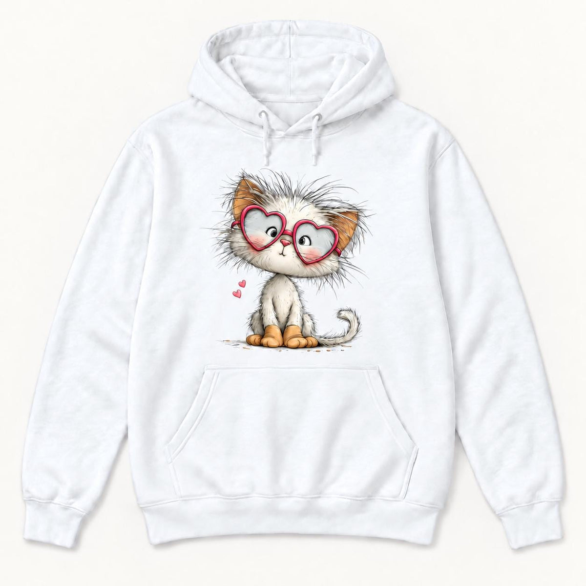 Pink Heart Glasses Cat — garment mockup or size chart