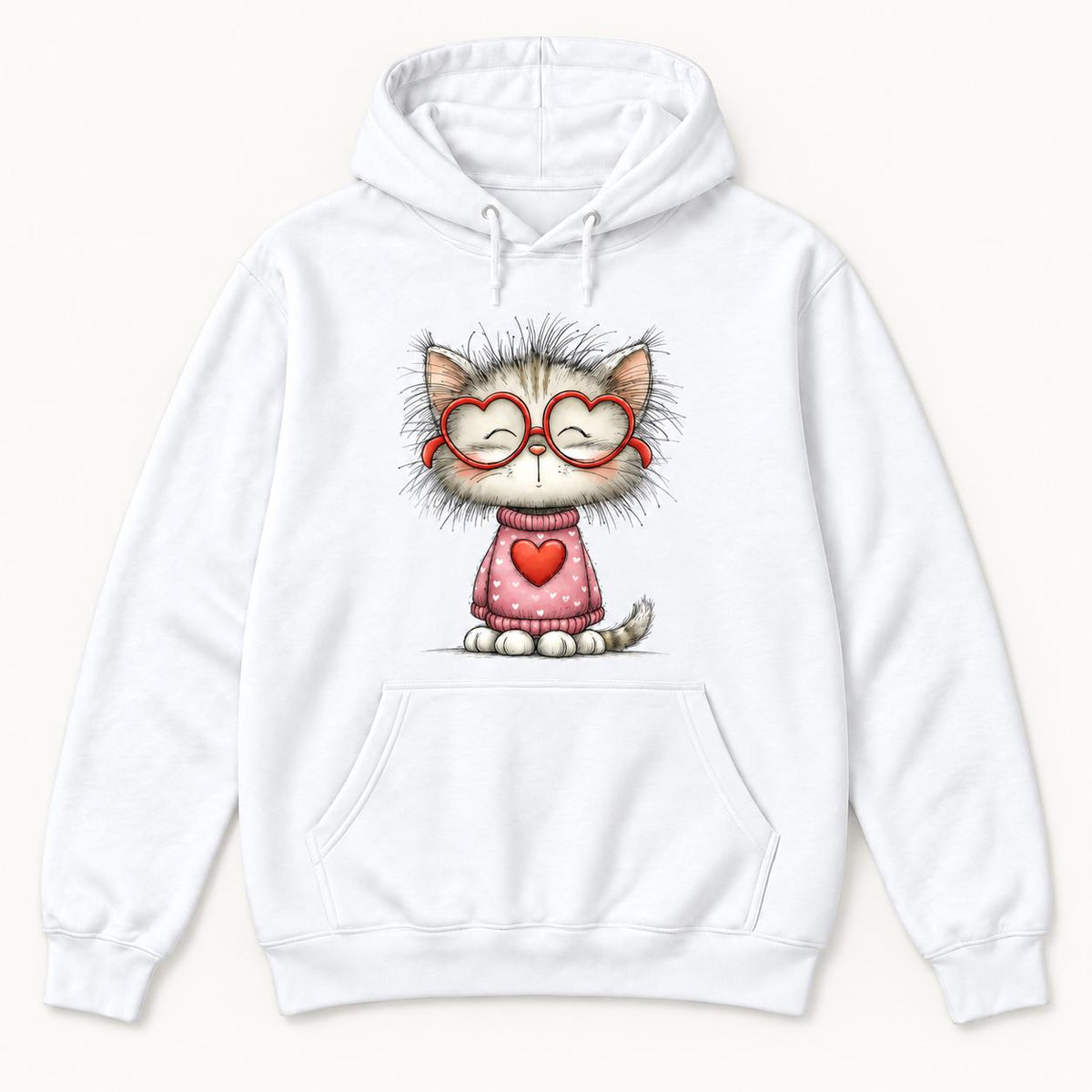 Heart Glasses Cat — garment mockup or size chart