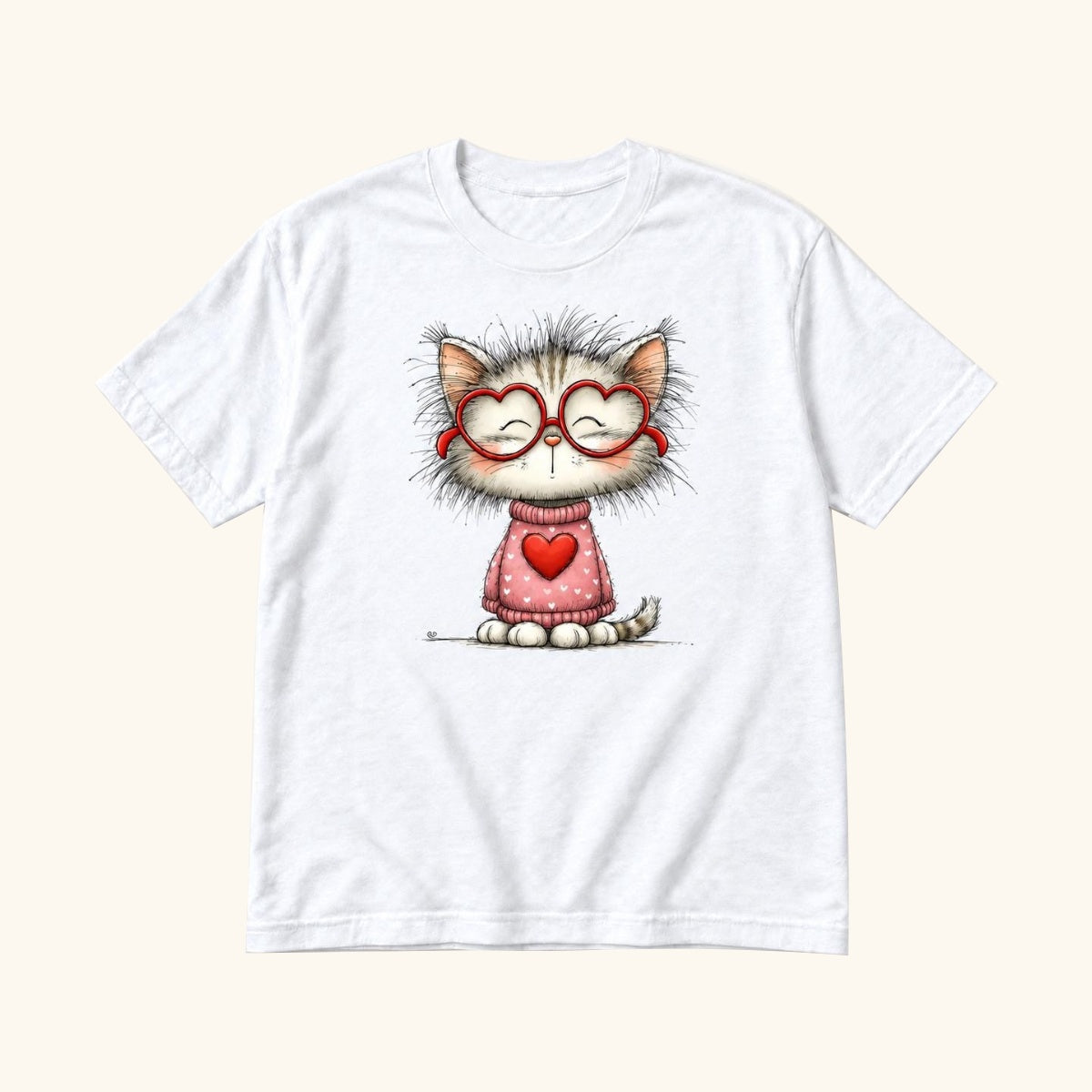 Heart Glasses Cat — garment mockup or size chart