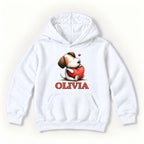 Personalized Puppy — Dog Hugging Red Heart Valentine — garment mockup or size chart