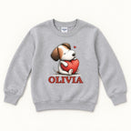 Personalized Puppy — Dog Hugging Red Heart Valentine — garment mockup or size chart