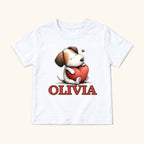 Personalized Puppy — Dog Hugging Red Heart Valentine — garment mockup or size chart
