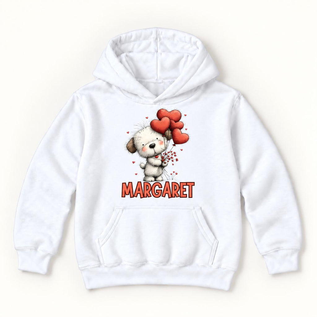 Personalized Puppy — Dog with Heart Balloons Valentine — garment mockup or size chart