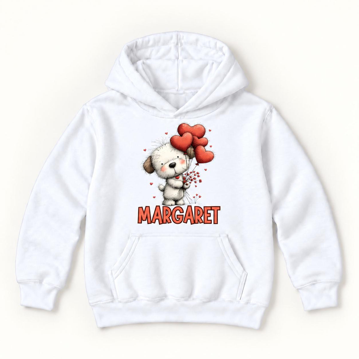 Personalized Puppy — Dog with Heart Balloons Valentine — garment mockup or size chart