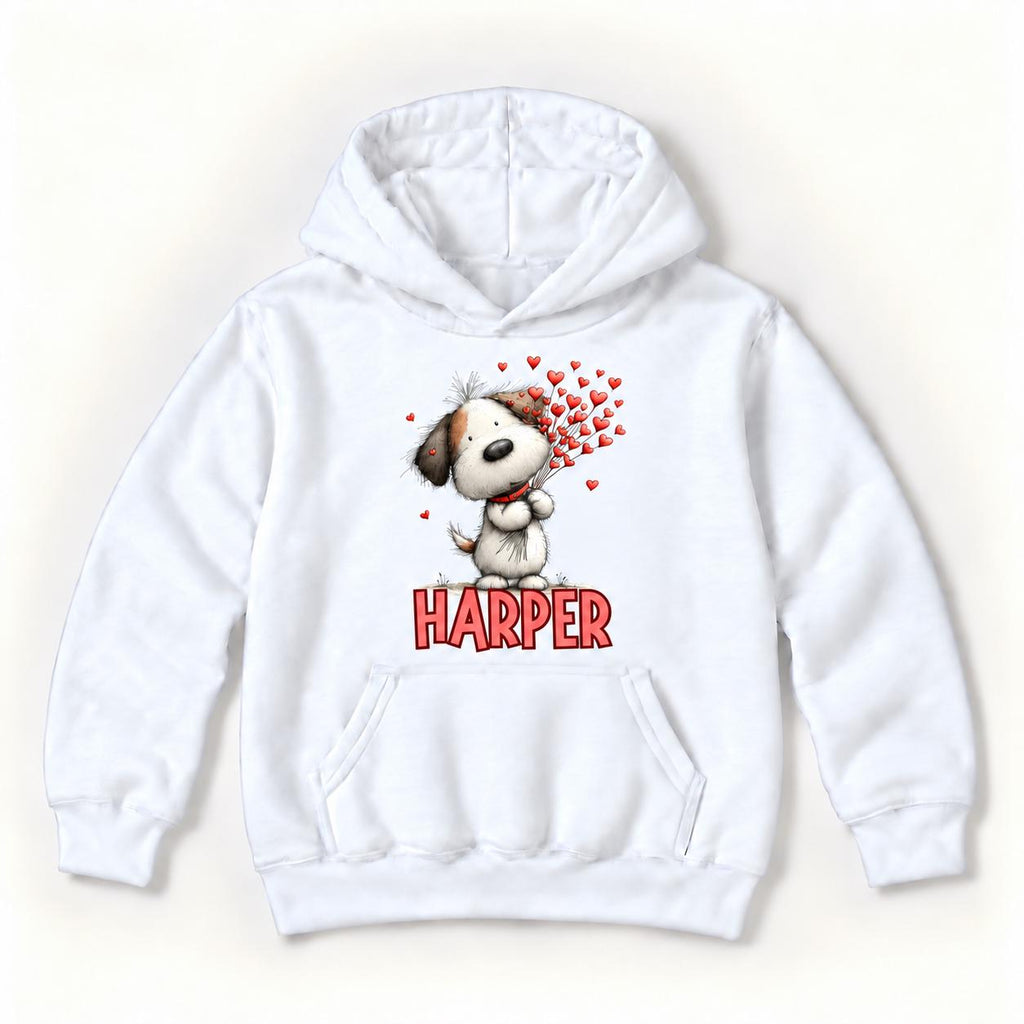 Personalized Puppy — Dog with Heart Bouquet Valentine — garment mockup or size chart