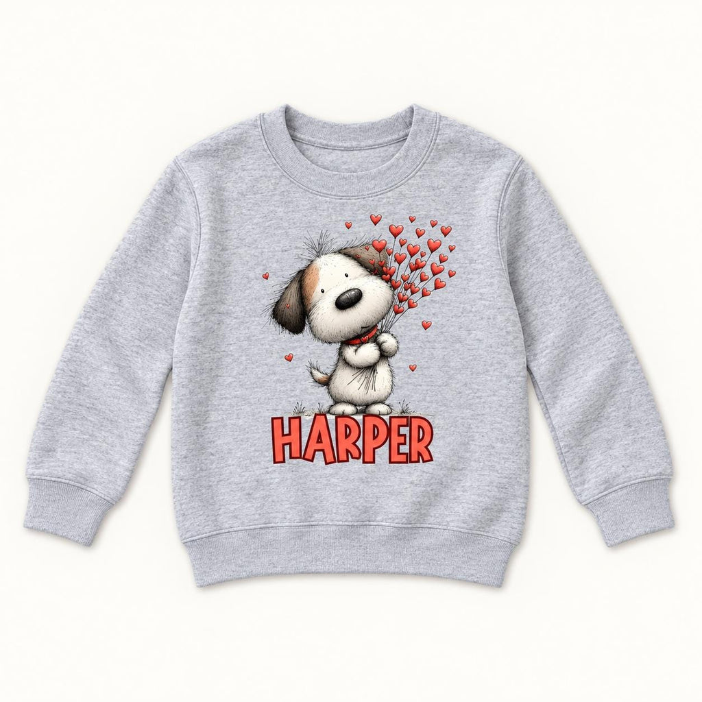 Personalized Puppy — Dog with Heart Bouquet Valentine — garment mockup or size chart