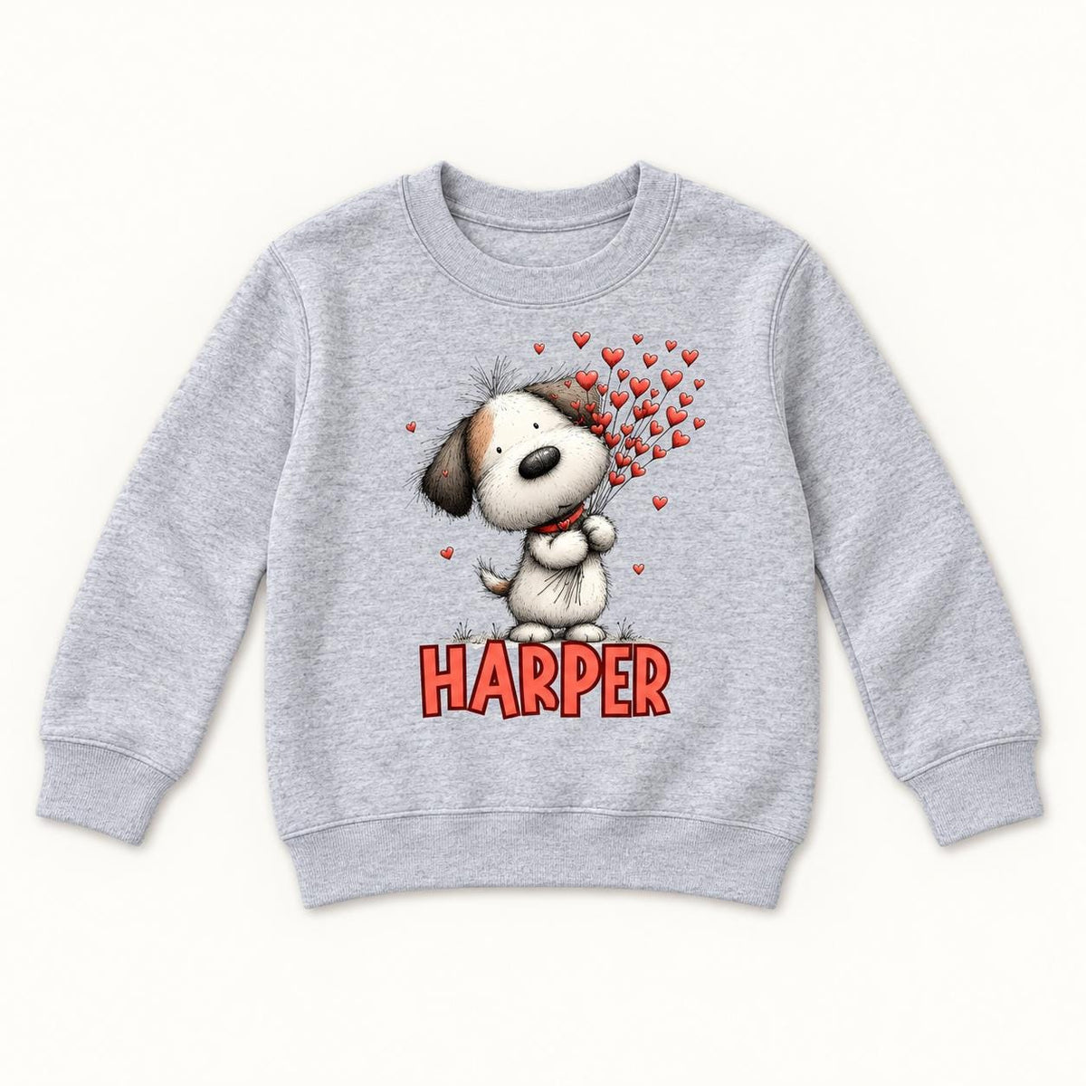 Personalized Puppy — Dog with Heart Bouquet Valentine — garment mockup or size chart