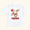 Personalized Bunny — Rabbit with Red Heart Balloon Valentine — garment mockup or size chart