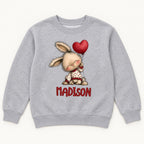 Personalized Bunny — Seated Rabbit with Red Heart Balloon — garment mockup or size chart