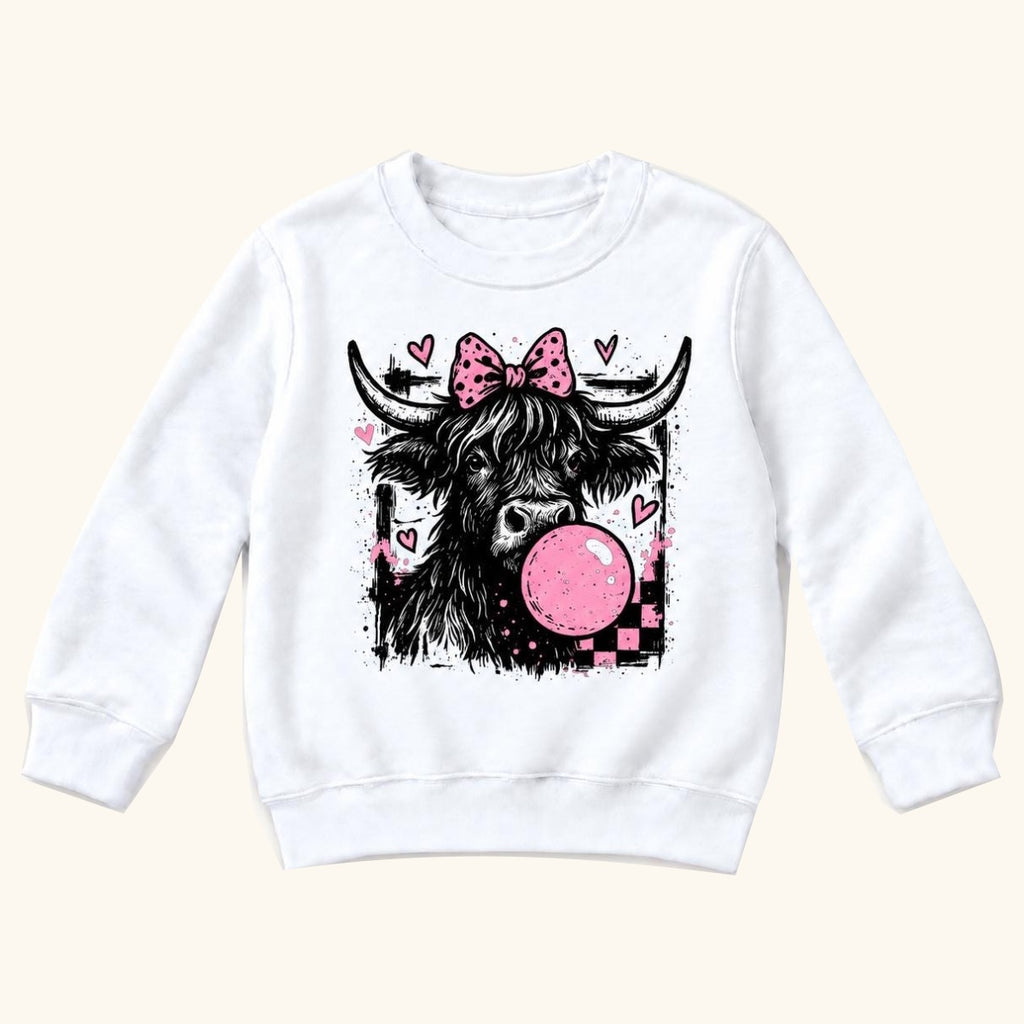 Highland Cow Bubblegum — garment mockup or size chart