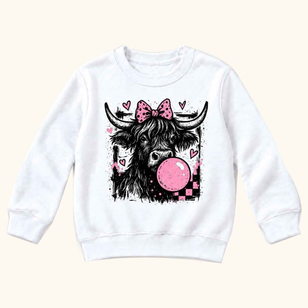 Highland Cow Bubblegum — garment mockup or size chart
