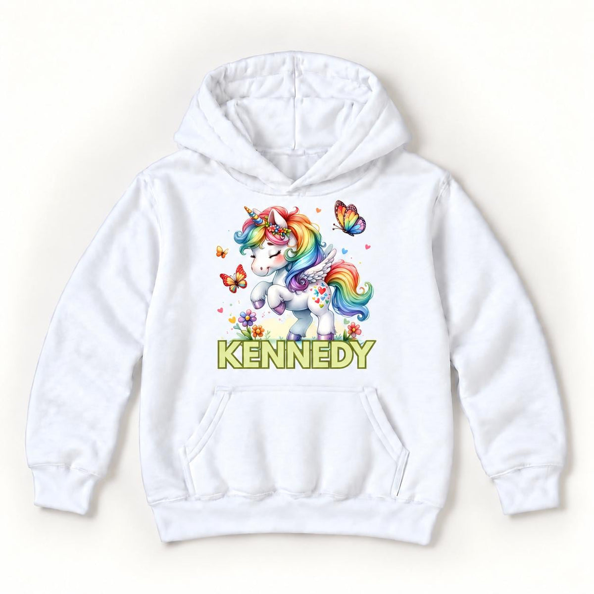 Personalized Unicorn — Rainbow Unicorn with Butterflies — garment mockup or size chart