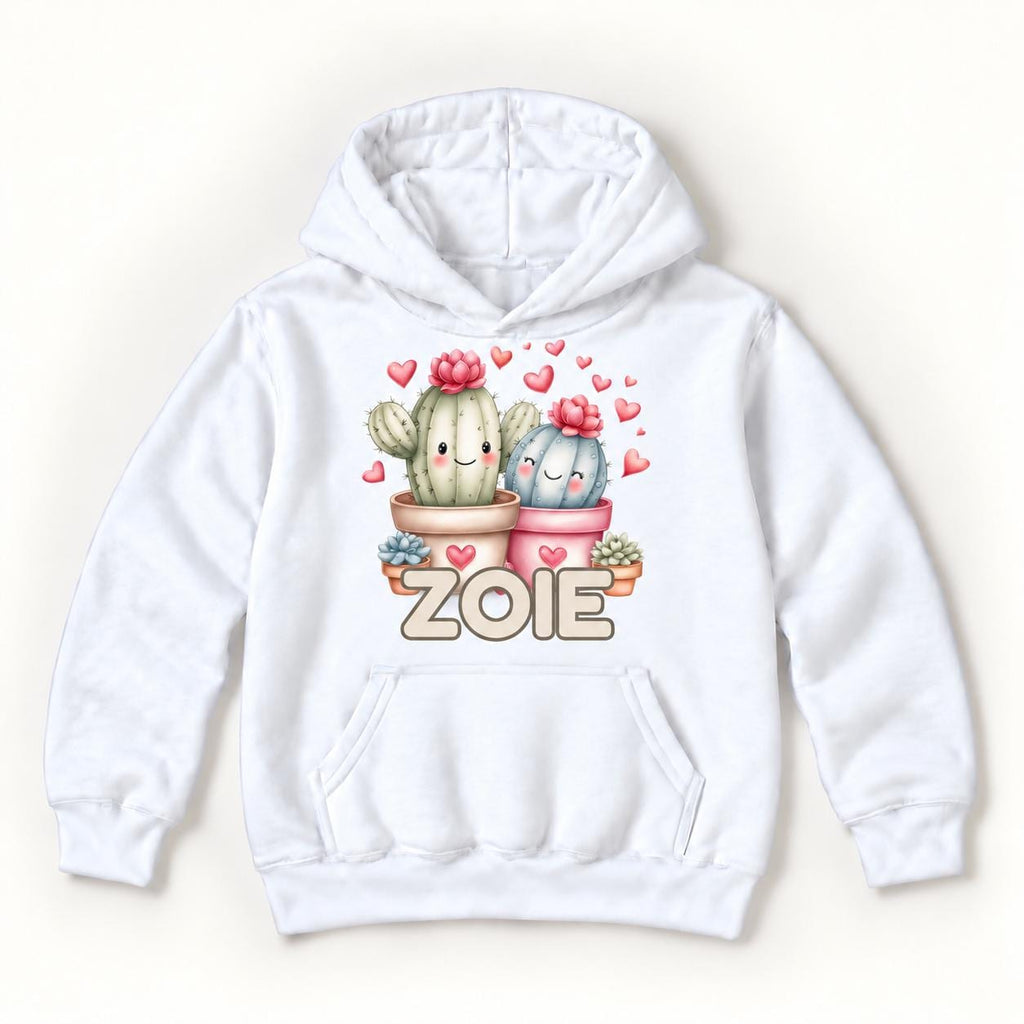 Personalized Cactus — Two Cute Cacti with Pink Hearts — garment mockup or size chart