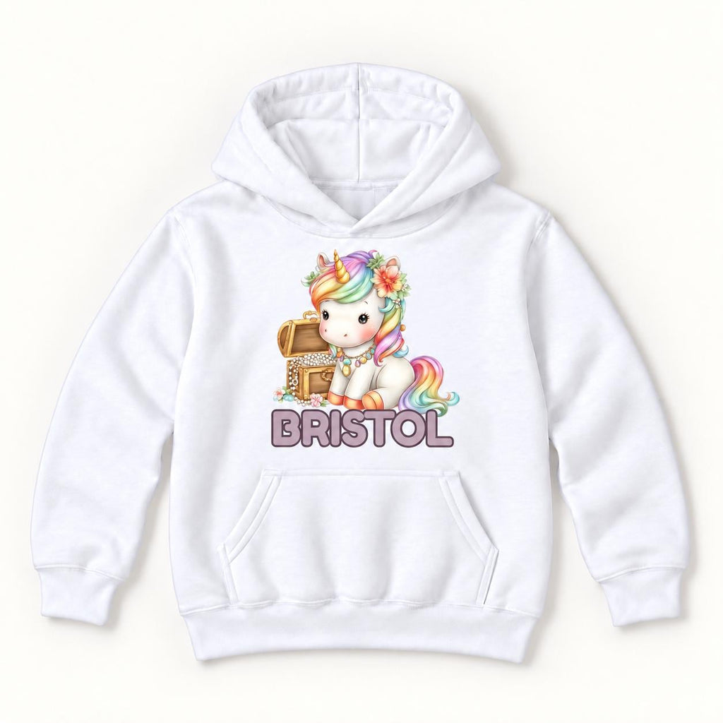 Personalized Unicorn — Rainbow Unicorn and Treasure Chest — garment mockup or size chart
