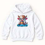 Personalized Highland Cow — Cute Cow with Glasses and Cup — garment mockup or size chart