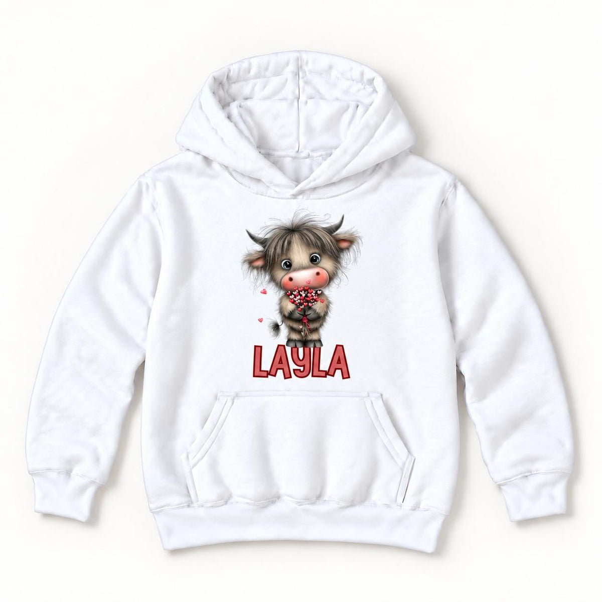 Personalized Highland Cow — Flower Bouquet Calf — garment mockup or size chart