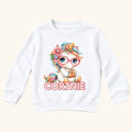 Personalized Unicorn — Floral Rainbow Mane Red Glasses — garment mockup or size chart
