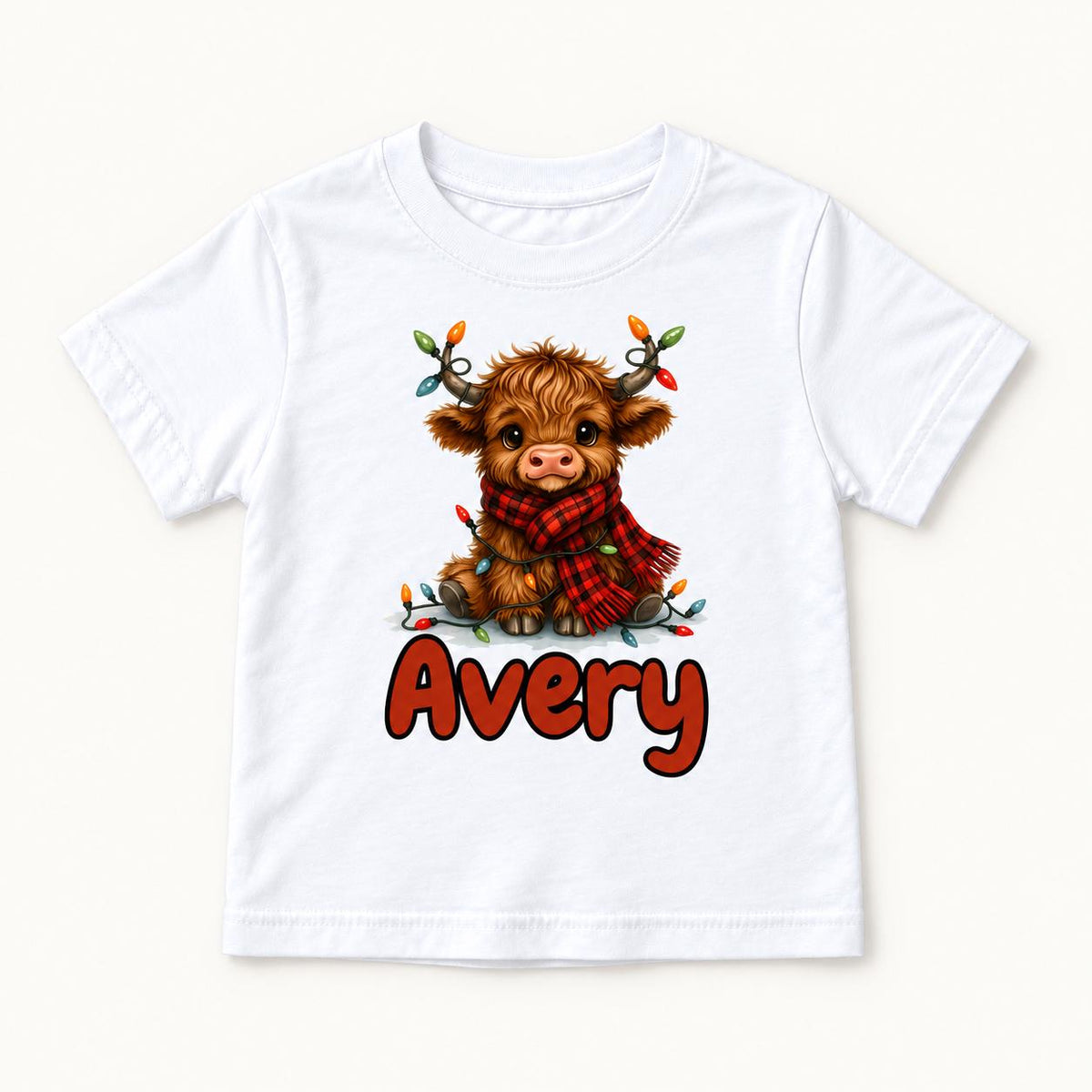 Personalized Christmas Highland Cow — garment mockup or size chart