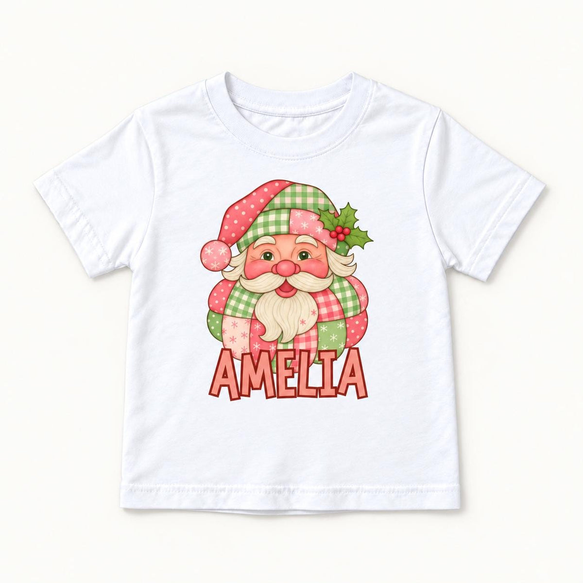Personalized Patchwork Santa — garment mockup or size chart